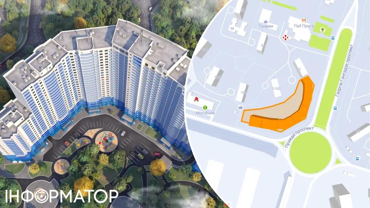 Недостройка сегодня будто "увенчивает" просп. Правды, служа архитектурной доминантой