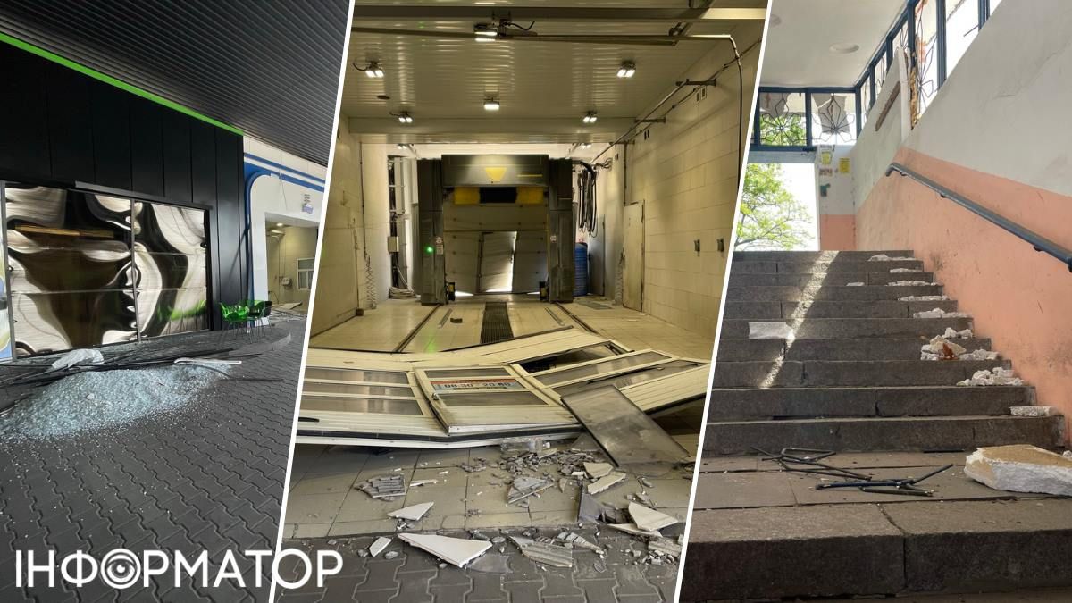 Також вибухом винесло вікна й міцні двері-ролети на заправці UPG, розташованій поряд, постраждав навіть підземний перехід