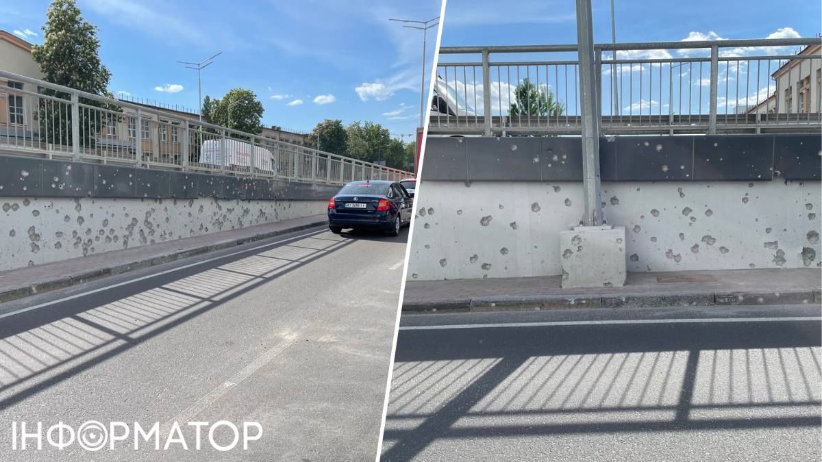 Шрапнеллю від потужних вибухів "поцяткувало" й новісінький шляхопровід на вул. Новокостянтинівський, зданий менше, ніж півроку тому Шрапнеллю від потужних вибухів "поцяткувало" й новісінький шляхопровід на вул. Новокостянтинівський, зданий менше, ніж півроку тому