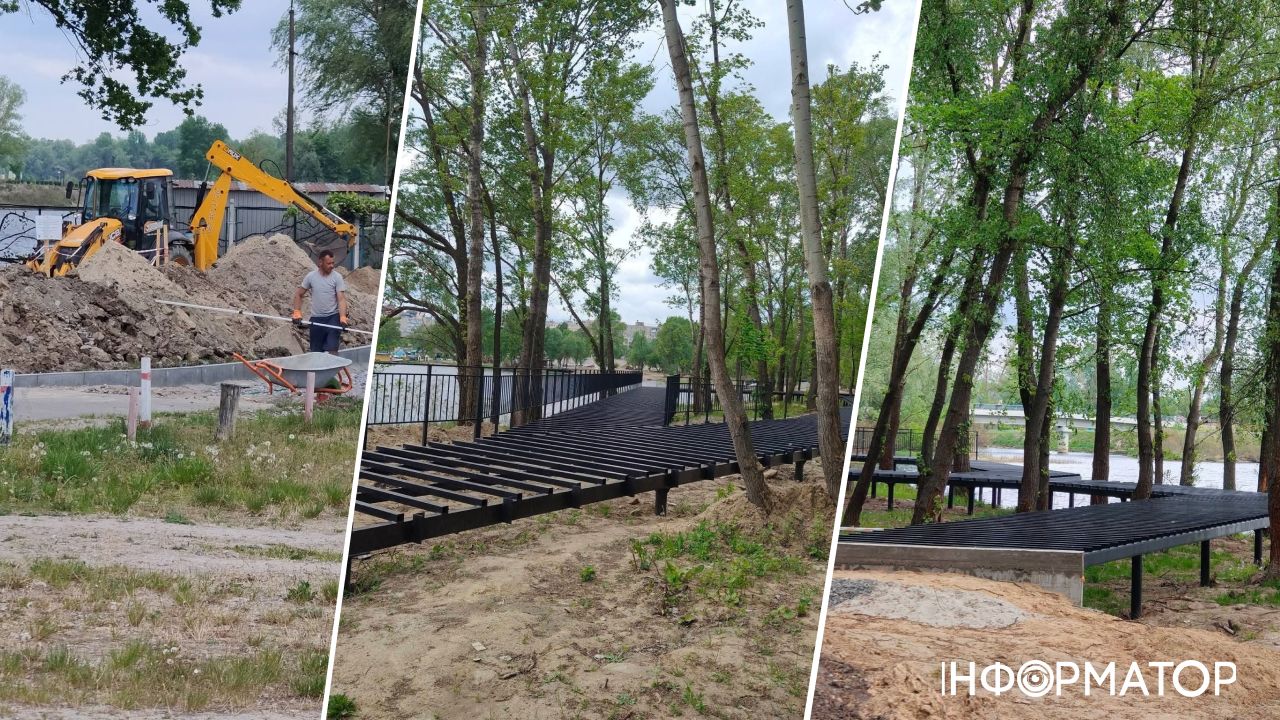 Новий парк на Прирічній продовжують облаштовувати інфраструктуру: будують підняті доріжки та готують основу для декоративного мосту за литовський грант
