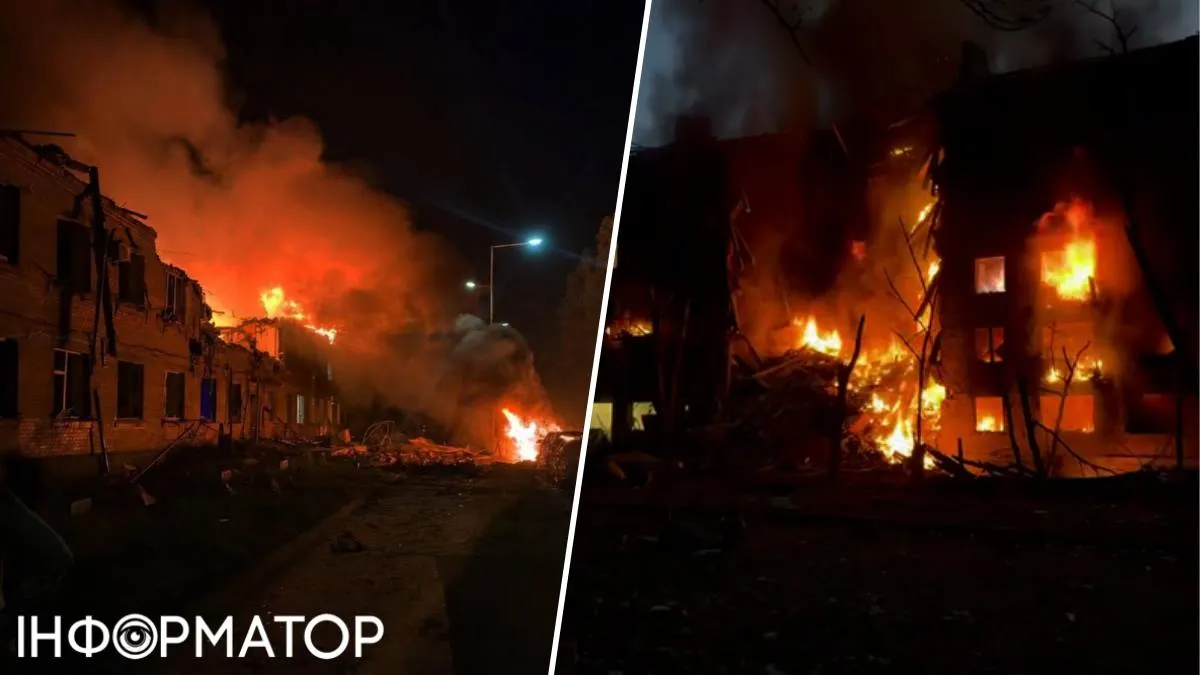 Пылают школа, под завалами которой в укрытии оказались заблокированные люди, и жилой дом на Лукьяновке