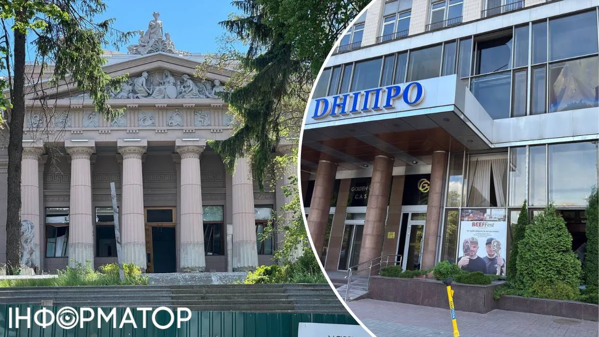 Вибух "виніс" скління також у готелі "Дніпро" на Європейській площі, та все ж найбільш постраждалою будівлею на Печерську є Національний художній музей України, що нині на реставрації: там немає жодного цілого вікна, вибило й міцні старезні двері Вибух "виніс" скління також у готелі "Дніпро" на Європейській площі, та все ж найбільш постраждалою будівлею на Печерську є Національний художній музей України, що нині на реставрації: там немає жодного цілого вікна, вибило й міцні старезні двері