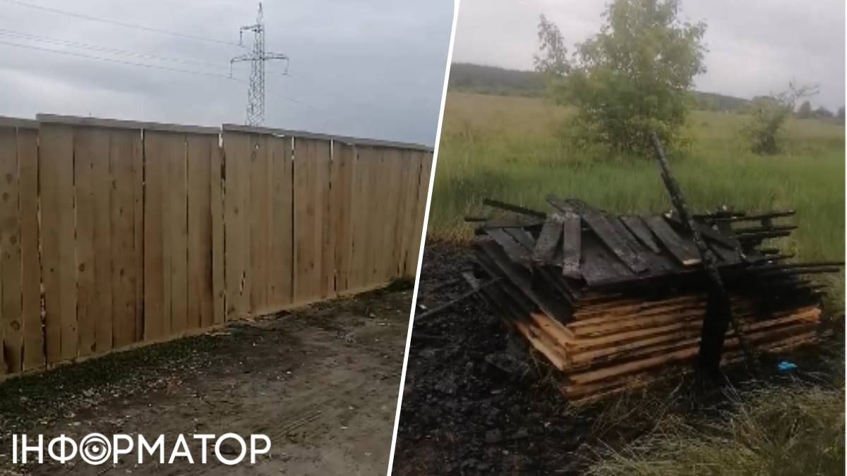 Кто-то из местных "мстителей" захватил с собой спички, и кипы деревянных щитов, предназначенных стать забором, не стало