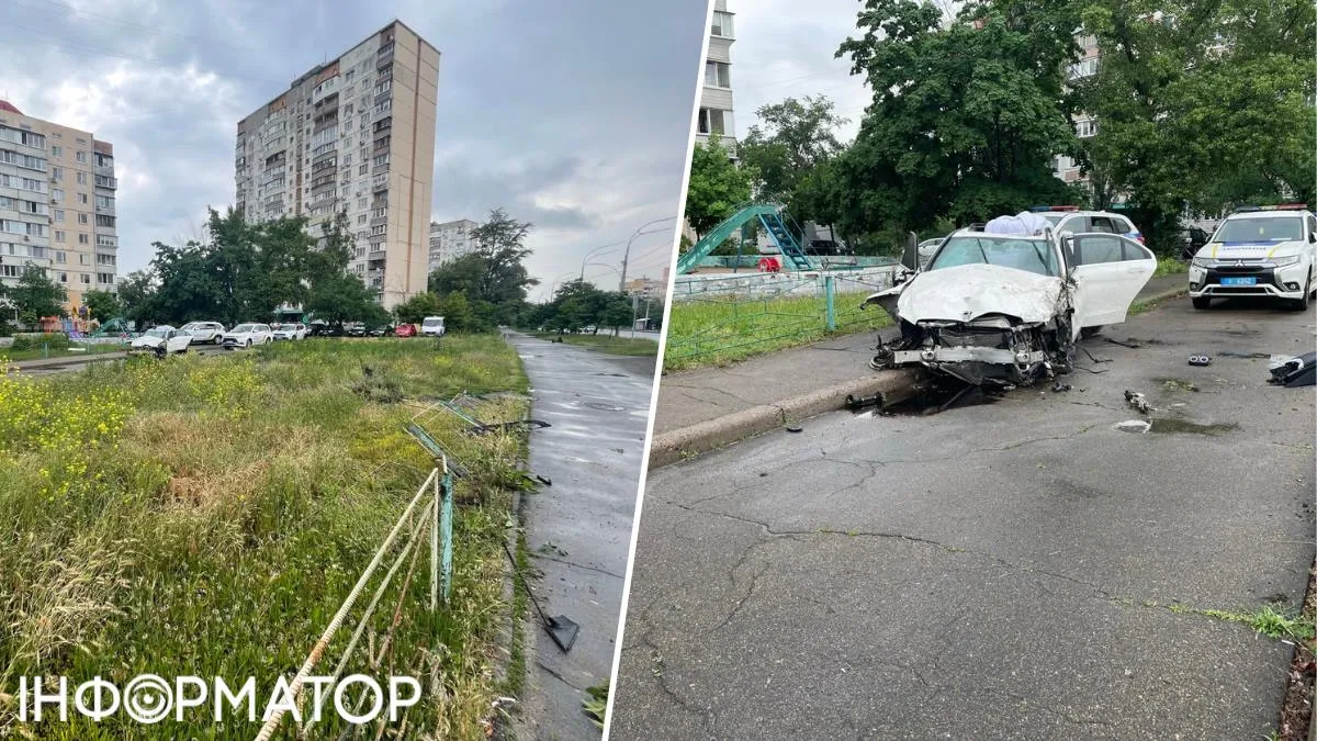 На світлині добре видно, як автівку тягнуло газоном по інерції - на цьому шляху вона втрачала свої деталі