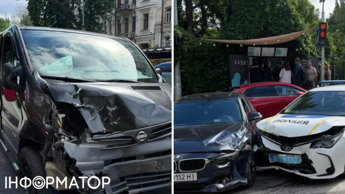 У центрі Києва чорний бус розвалив автівку патрульної поліції - є постраждалі