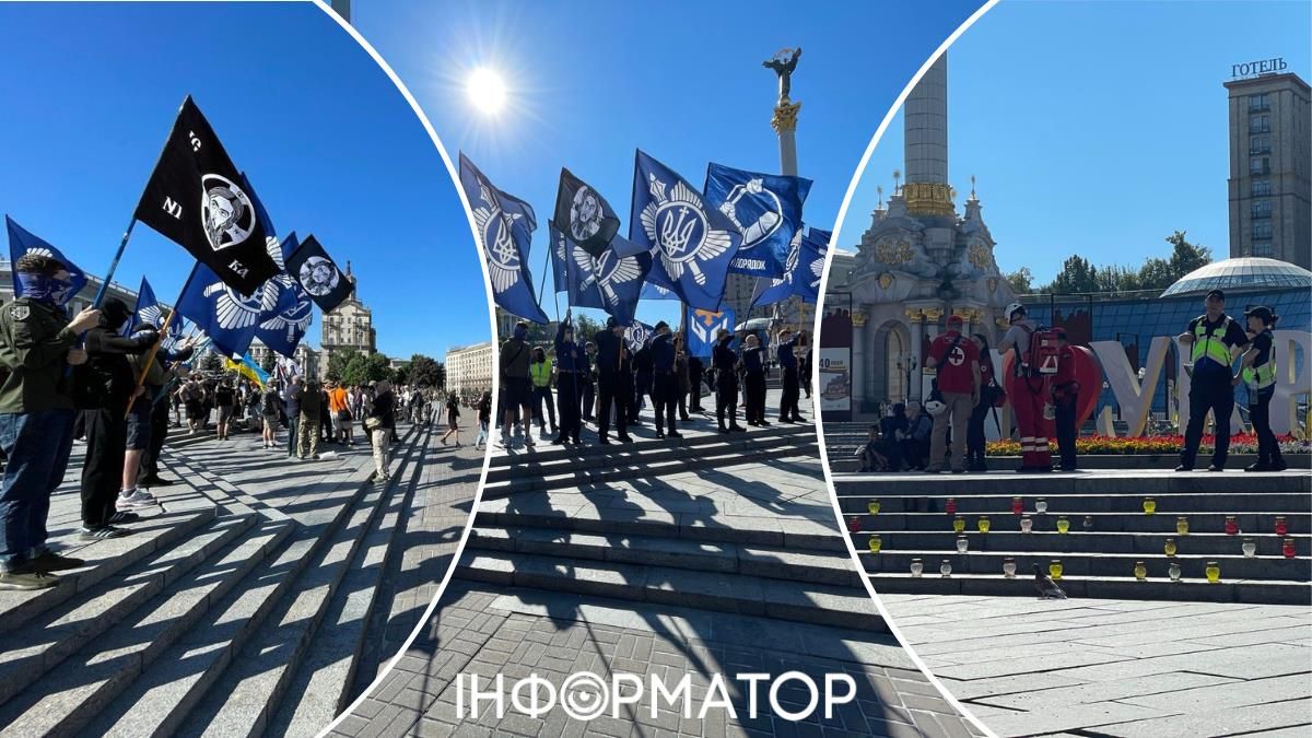 Противники КиївПрайду вже на Майдані - марширують у чорних балаклавах з прапорами Братства