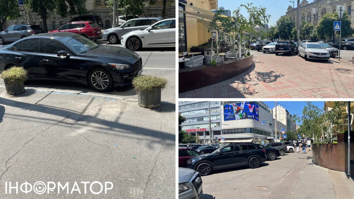 Автівки потрапляють на тротуар перед рестораном через проміжок між клумбами, що, в теорії, мають запобігати такому паркуванню