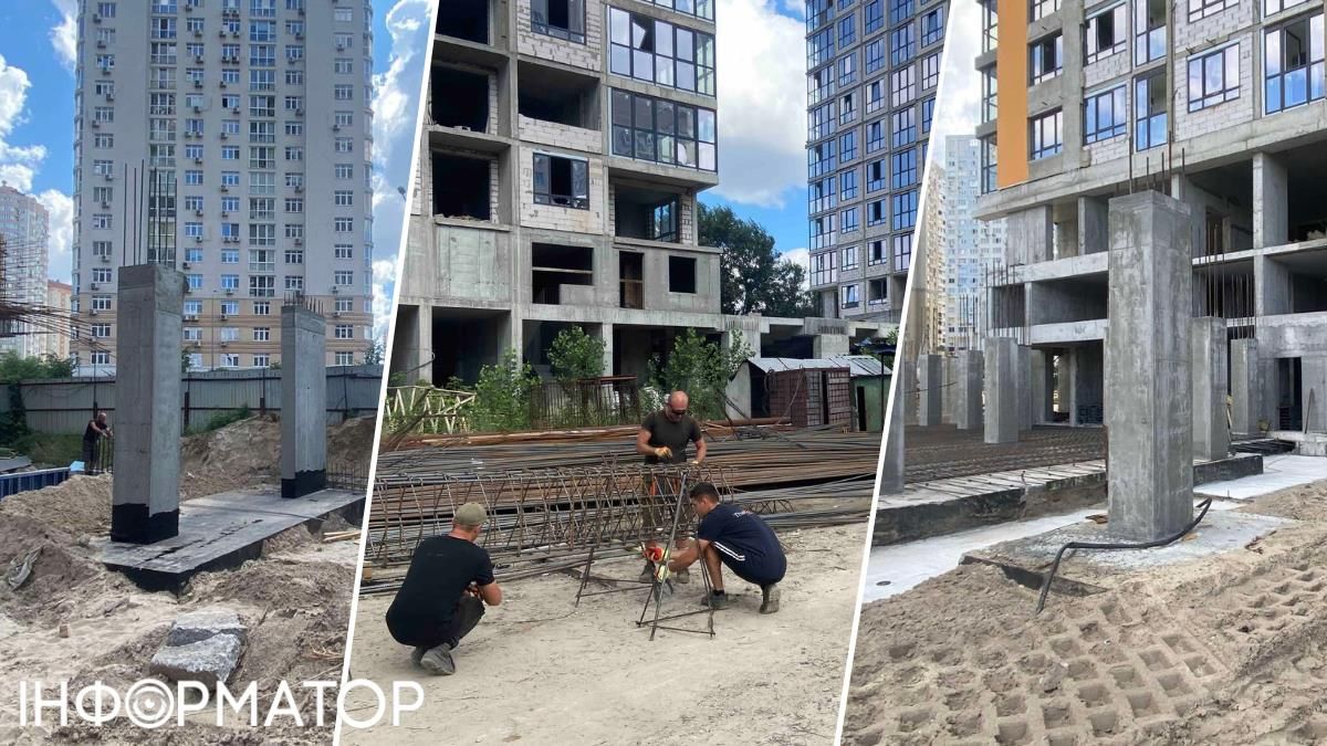 Строители вынимают окна из двух домов ЖК на Дарнице, поврежденных атакой 6 июля
