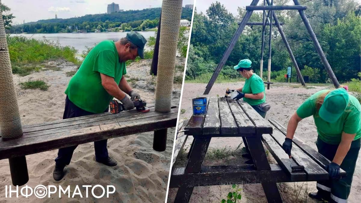 Відновили не лише саму гойдалку, але й столики із лавами для відпочинку поряд Відновили не лише саму гойдалку, але й столики із лавами для відпочинку поряд
