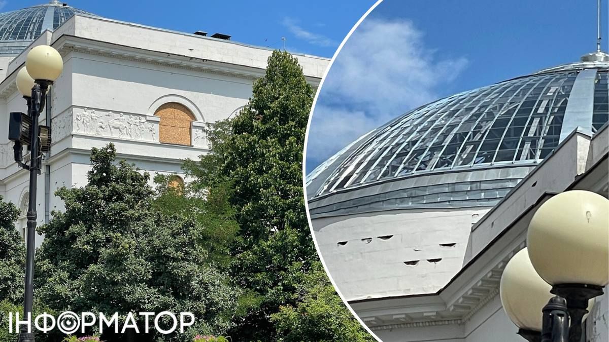 Часть окон в киевском Доме учителя зашита фанерой еще с 2022-го, когда восстановят – неизвестно