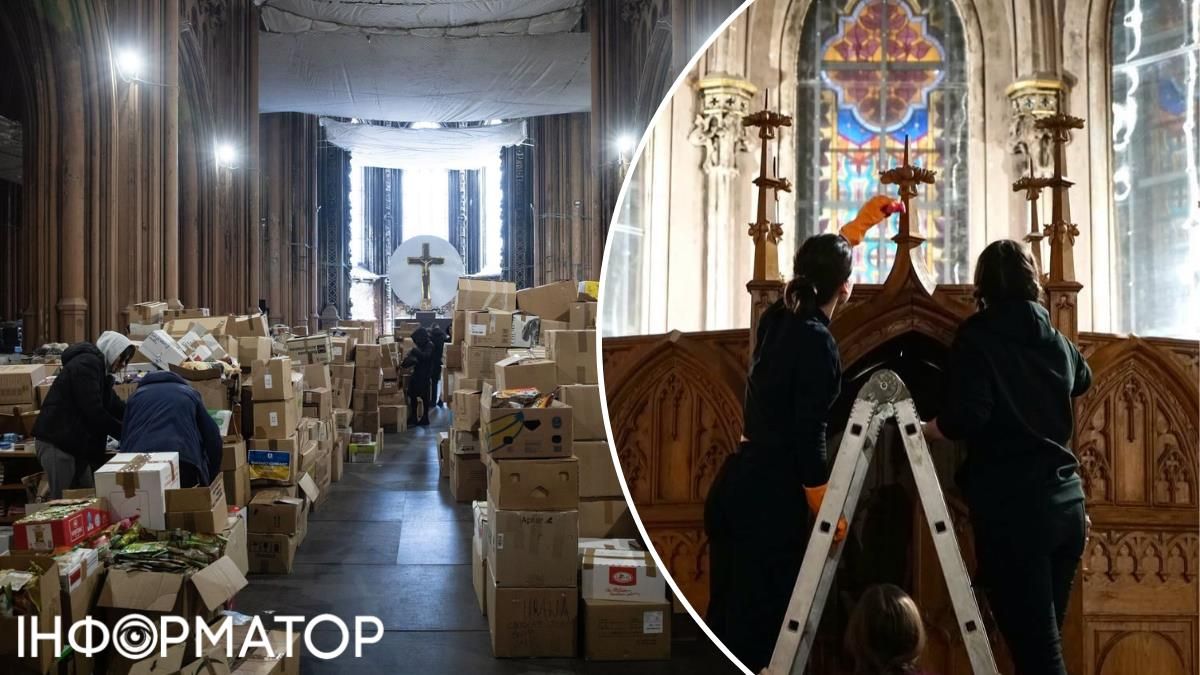Здание костела служит одновременно и гуманитарным хабом Здание костела служит одновременно и гуманитарным хабом