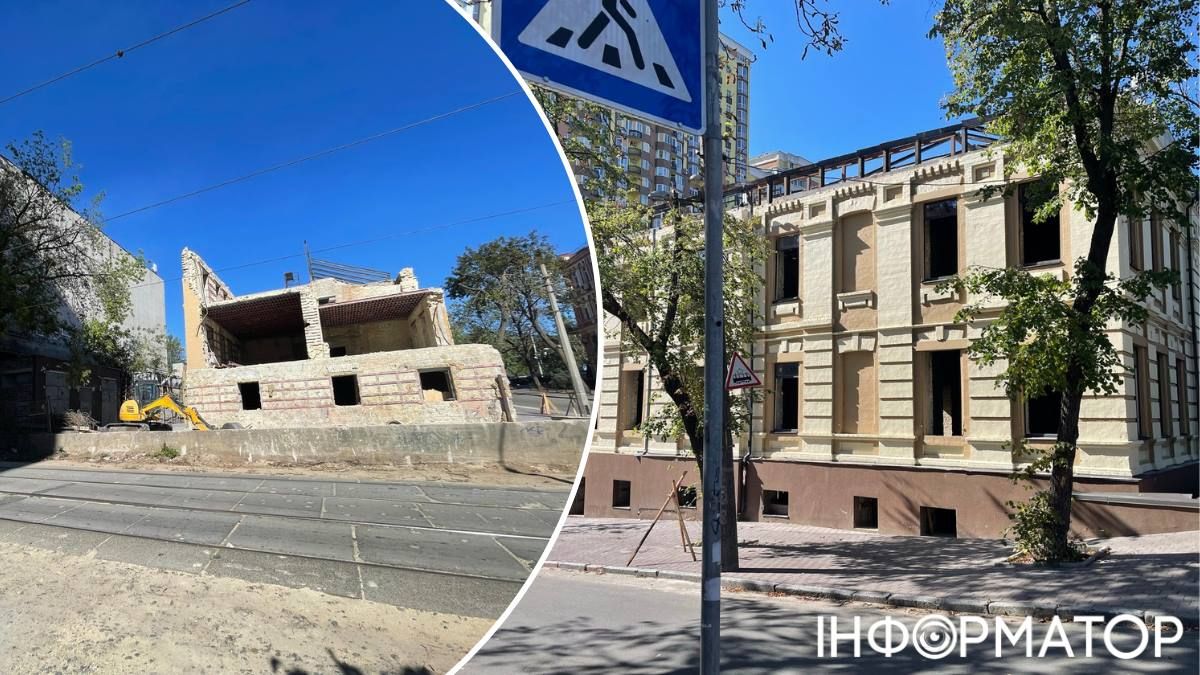 У здания бывшего Лукьяновского полицейского участка мы увидели маленький экскаватор; кроме того, из всех окон фанерой закрыли всего два – вероятно, в комнатах, где хранится что-то ценное: это подозрительно, потому что здание, вероятно, не хотят консервировать на осенне-зимний период