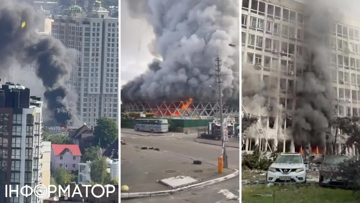 Густий чорний дим здійнявся над Києвом після 10:00 ранку - ворог влучив у декілька будинків у районі Центрального вокзалу