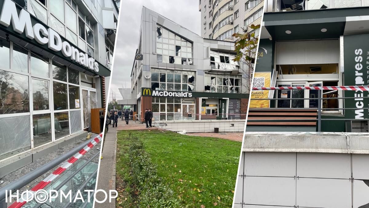 В McDonald`s на Шулявці винесло фасад вибухами - всередині вже відновлюють підвісні стелі й інтер'єр