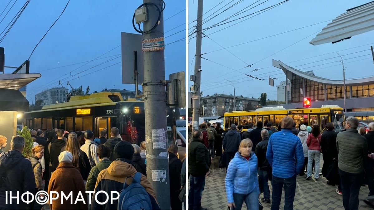 Остановки общественного транспорта в направлении левого берега перегружены пассажирами, пытающимися добраться домой Остановки общественного транспорта в направлении левого берега перегружены пассажирами, пытающимися добраться домой