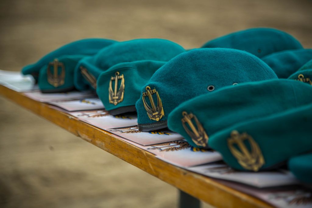 Гляньте-но, які красиві штормові берети зараз носять наші піхотинці. Меч, якір та крила символізують завдання, які виконує морська піхота на морі, суходолі та у повітрі. Аби отримати такий берет треба пройти 9 кіл пекла та скласти присягу.
