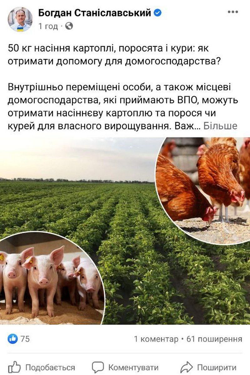 Мер Коломиї пропонує переселенцям картоплю, поросят і курей 1