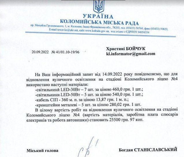 У скільки обійшлось встановлення ліхтарів на стадіоні ліцею №4? 1