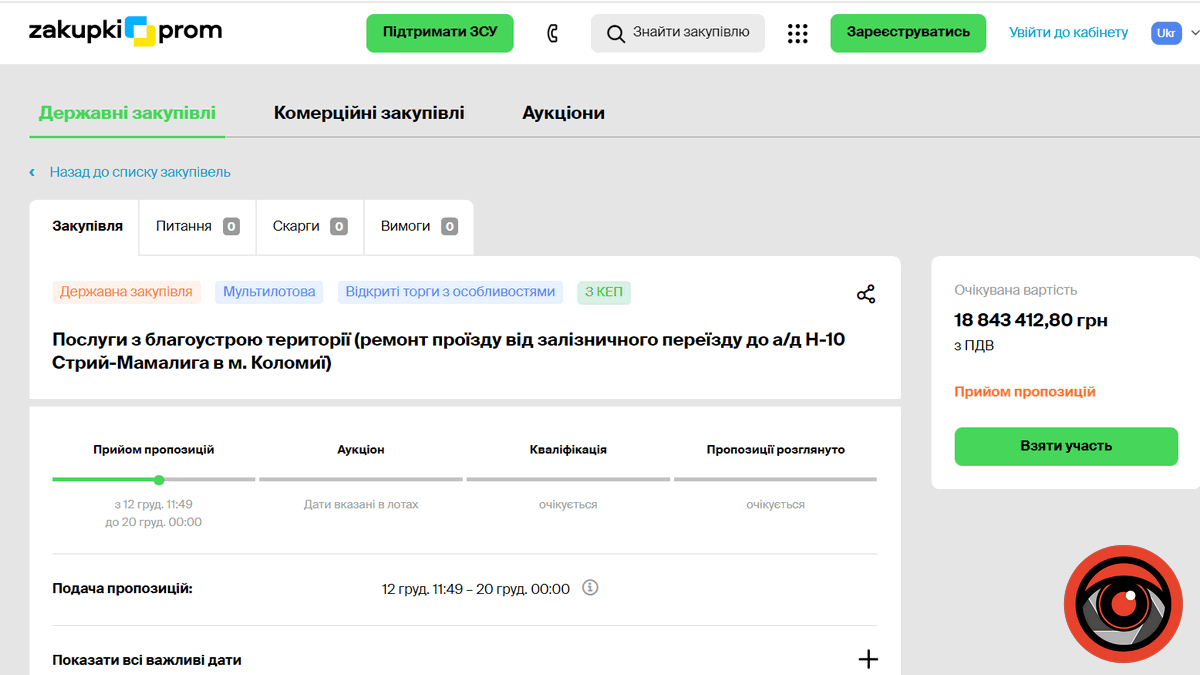 У Коломиї оголосили тендер на майже 19 млн грн на ремонт проїзду 1