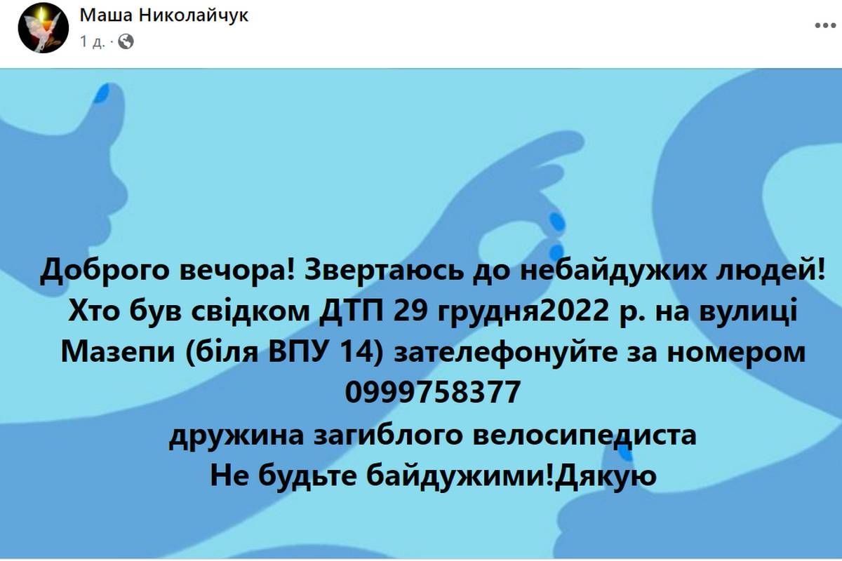 Вдова загиблого велосипедиста розшукує свідків аварії: нові обставини трагедії 1
