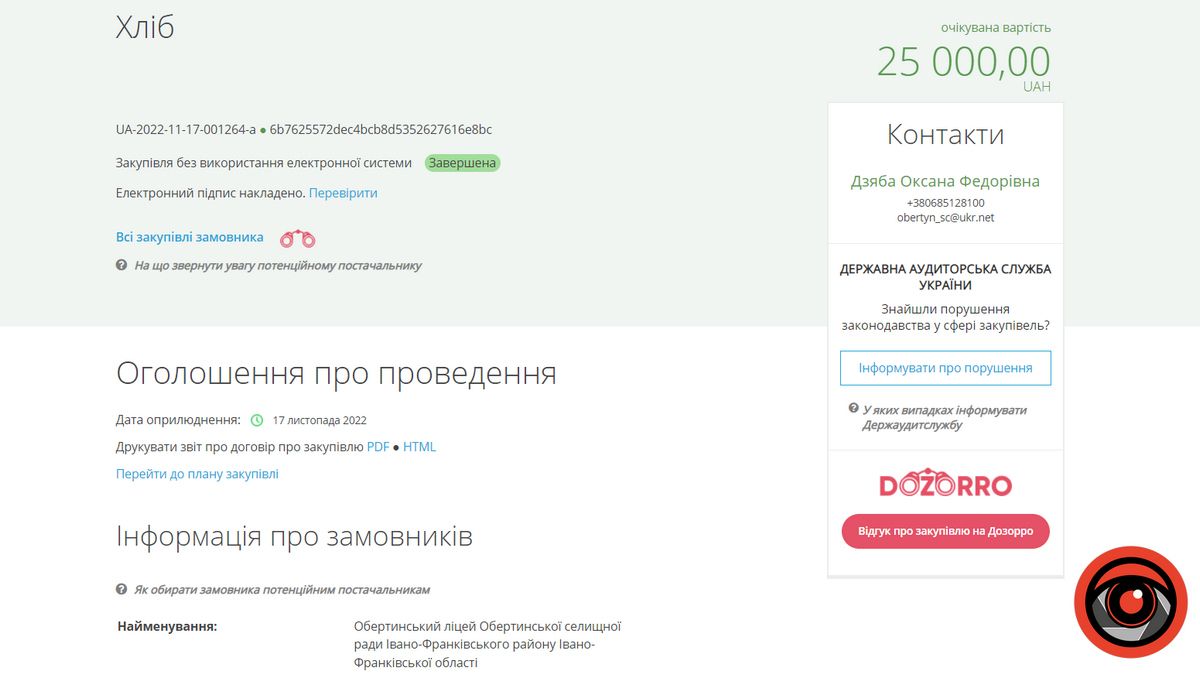 ТОВ Станіславський продав ліцею хліб по 250 грн за штуку 1