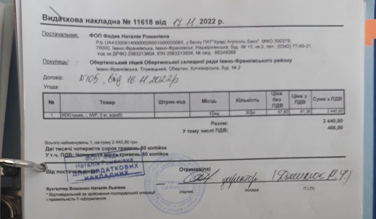 Не тільки хлібом єдиним: Обертинський ліцей мав також закупівлі риби і курятини по 1000 грн за 1 кг, фаршу - по 2000 грн. В чому причина? 9