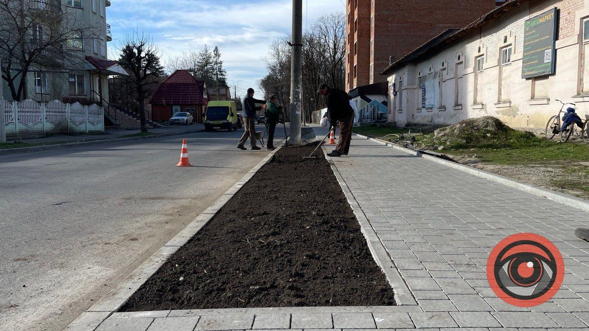 По вулиці Чайковського висаджують клумбу