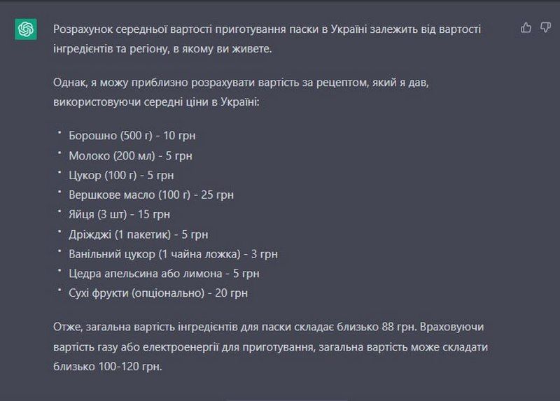 Простий рецепт паски від штучного інтелекту ChatGPT 1