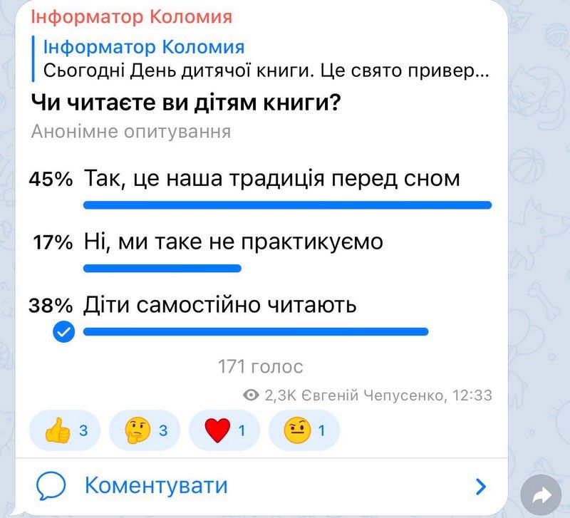 Чи читають коломияни своїм дітям книги наніч | опитування 1