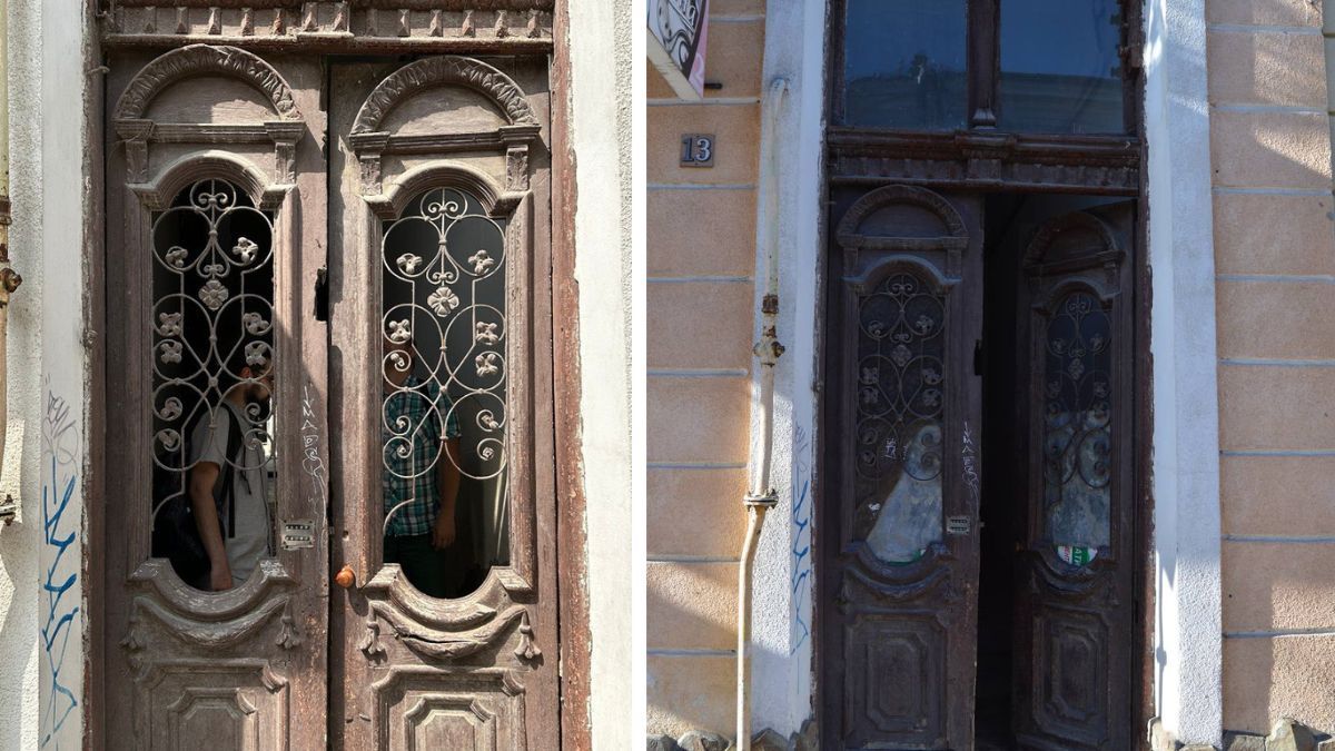 Двері на Чорновола, праворуч від щойно відреставрованих