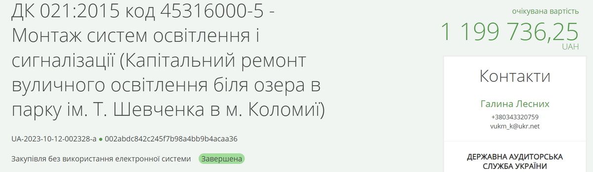 Уникнути торгів: на 1,5-мільйонній закупівлі освітлення біля парку в Коломиї не зекономили ні копіки 1