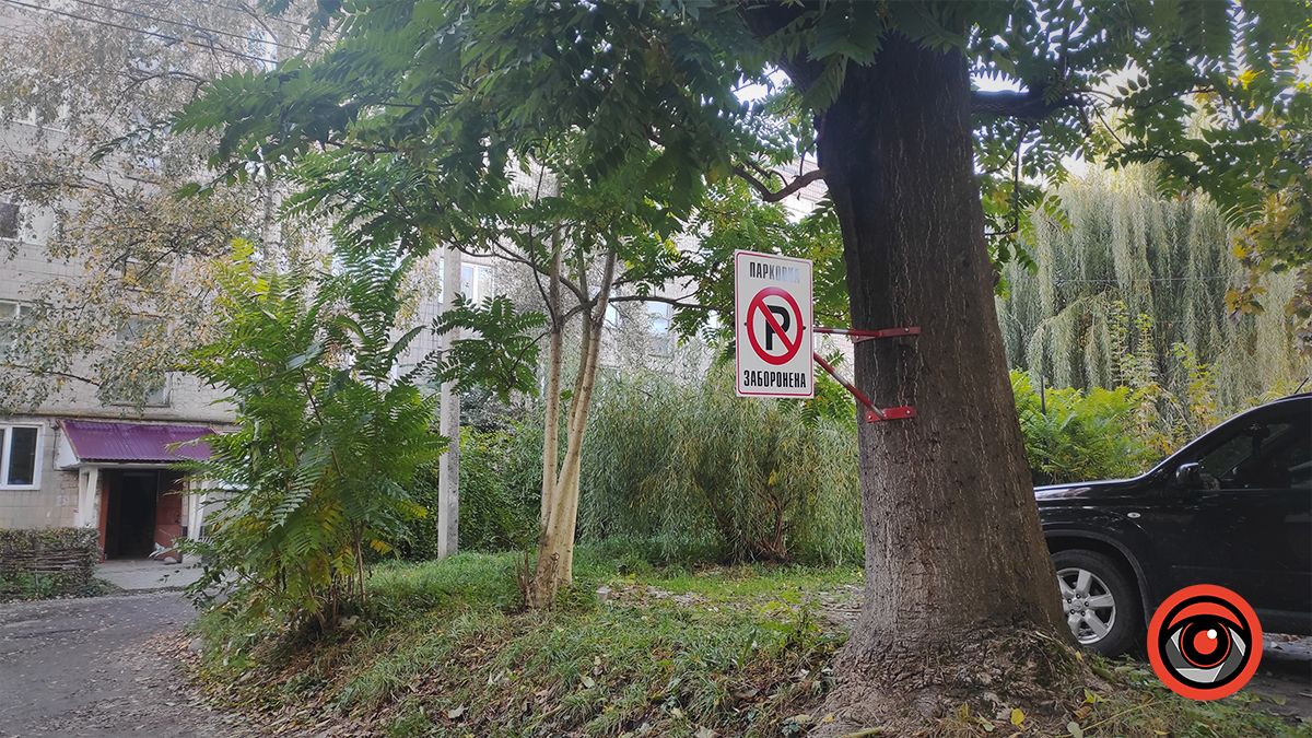 У Коломиї антипаркувальний знак прибили прямо до живого дерева 1