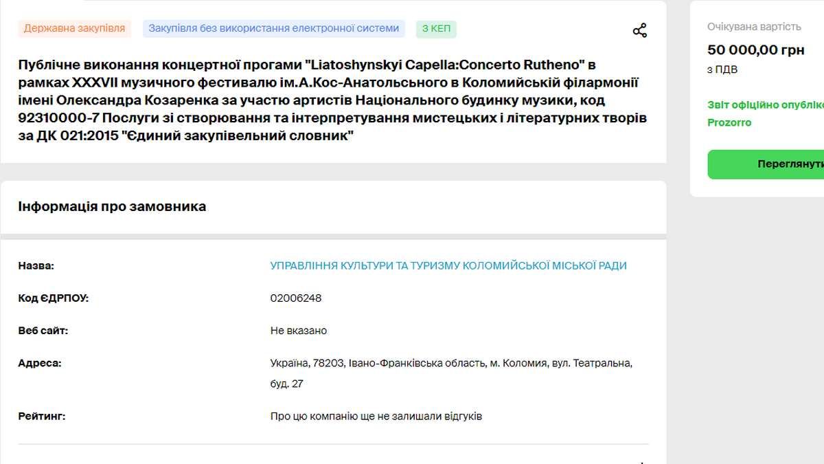 У Коломиї за бюджетні кошти закупили виступ столичної капели. Скільки це коштувало? 1