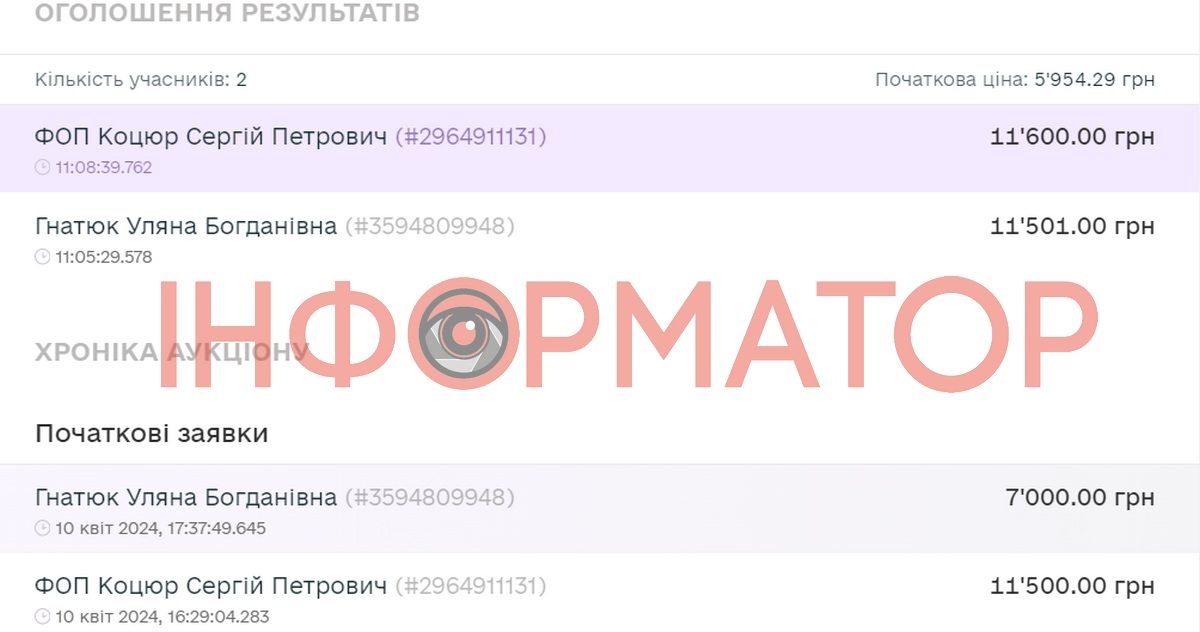 Аукціон земель у селі Товмачик. Результати