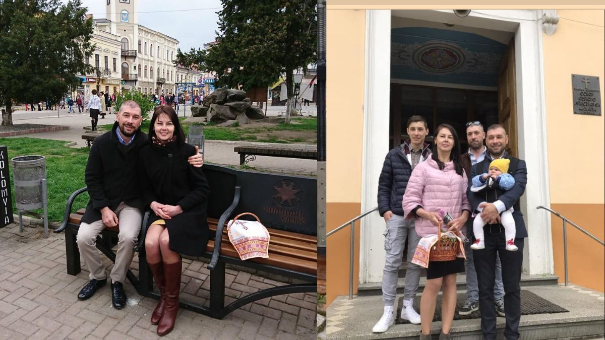 Ліворуч - Роман Крутко з дружиною Іриною Зубковою, праворуч - Ірина Зубкова, Роман Крутко і Андрій крутко (другий план).