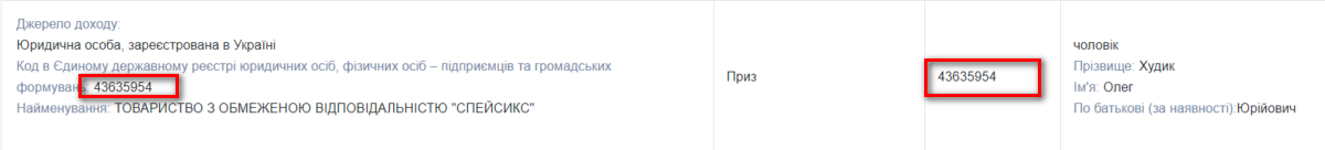 Скріншот з декларації Ольги Худик