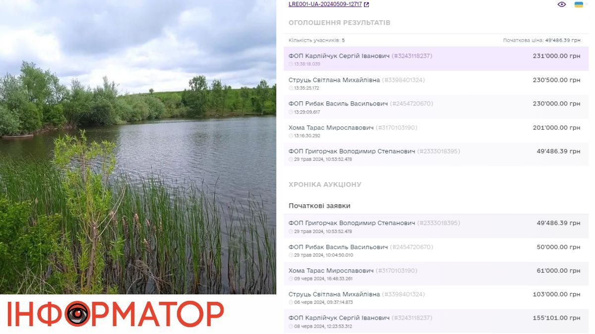 На Коломийщині місцева влада здала озеро в оренду на 7 років 2