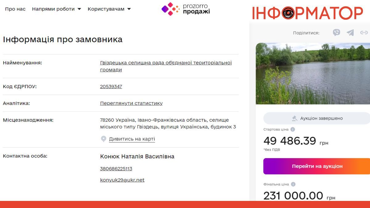 На Коломийщині місцева влада здала озеро в оренду на 7 років 1