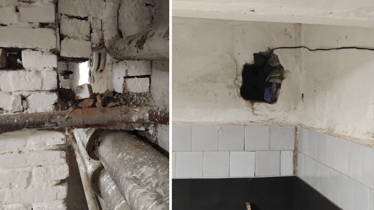 Ось такий вигляд мали стіни укриття до проведення ремонтних робіт. Фото директорки гімназії Вікторії Гриджук