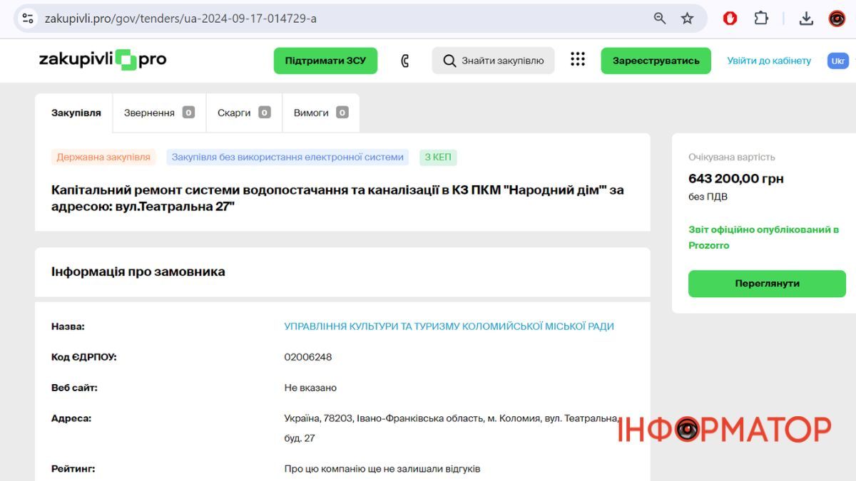 У Коломиї готові витратити сотні тисяч гривень на капремонт водопостачання й каналізації у Народному домі 1