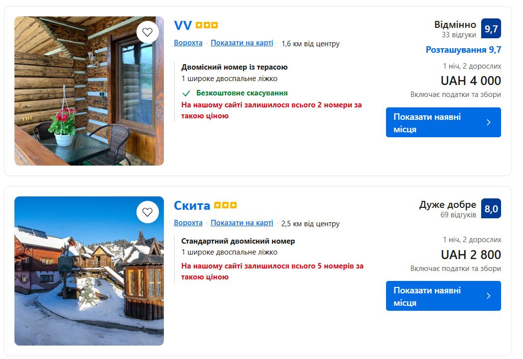 Ціни на оренду житла на Новий рік у Яремче, Микуличині, Татарові, Ворохті 5