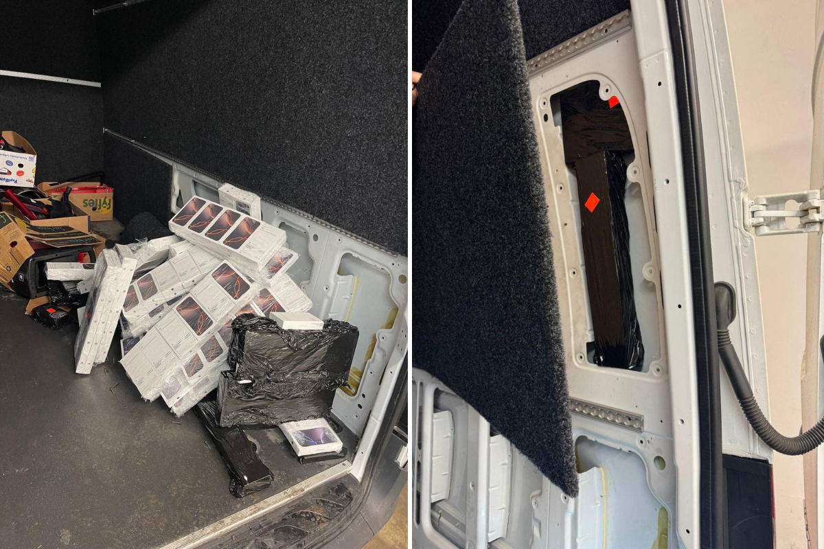 Айфонів на пів мільйона доларів: прикордонники виявили незадекларований товар в обшивці мікроавтобуса 1