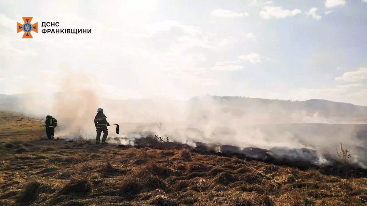 Прикарпаття знову у вогні: десятки пожеж сухої трави загасили 25 лютого 2