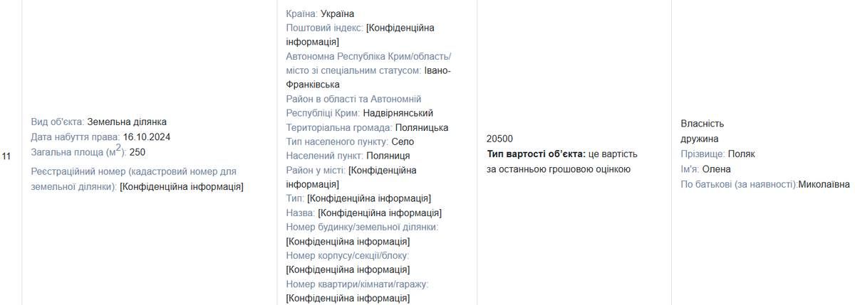 Скрін з декларації голови Поляниці