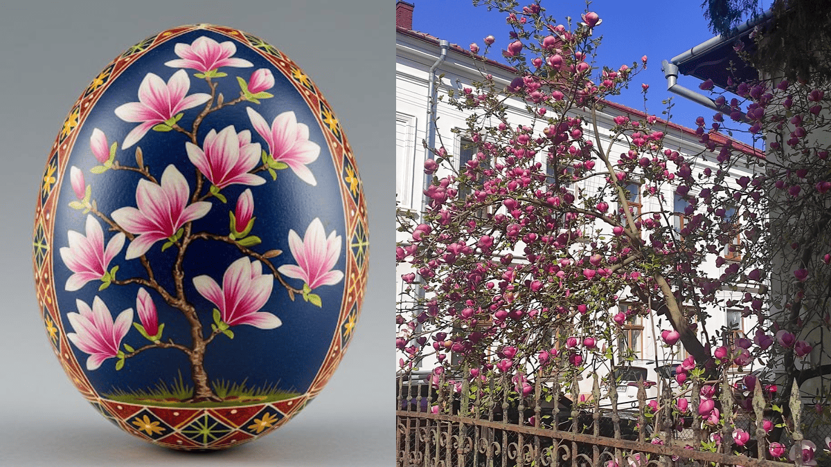 Магнолія на вул.Театральна З будівлі та природи — в орнамент: писанки з образами архітектури Коломиї 5