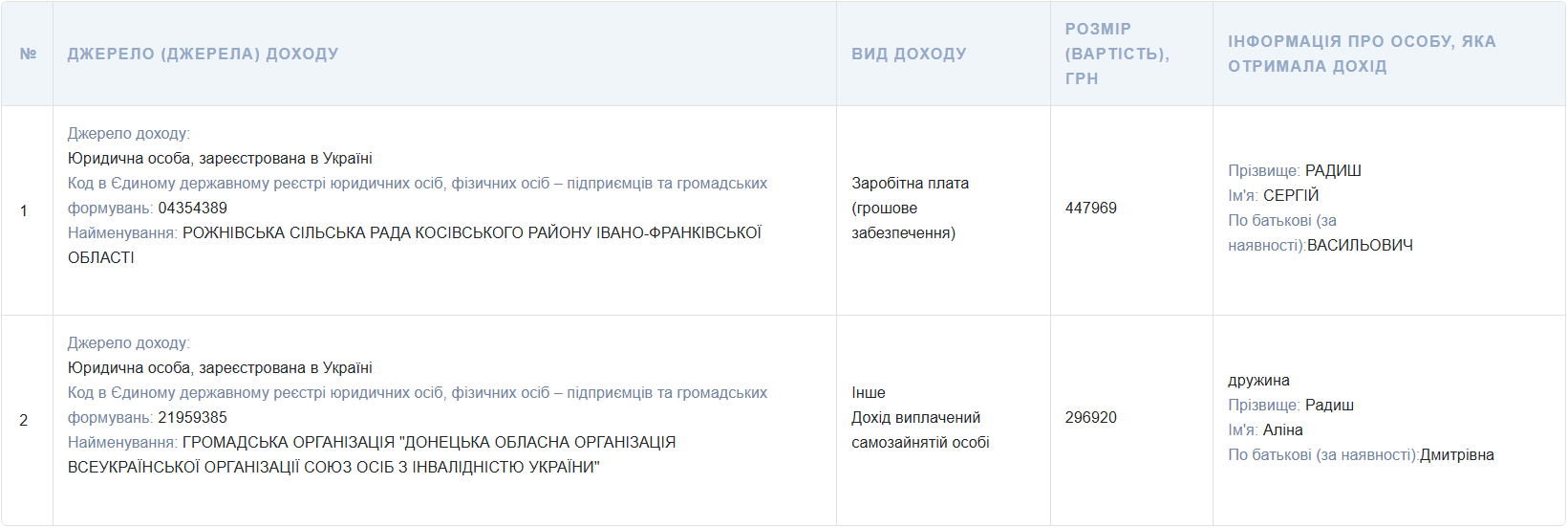 Скрін з декларації Сергія Радиша