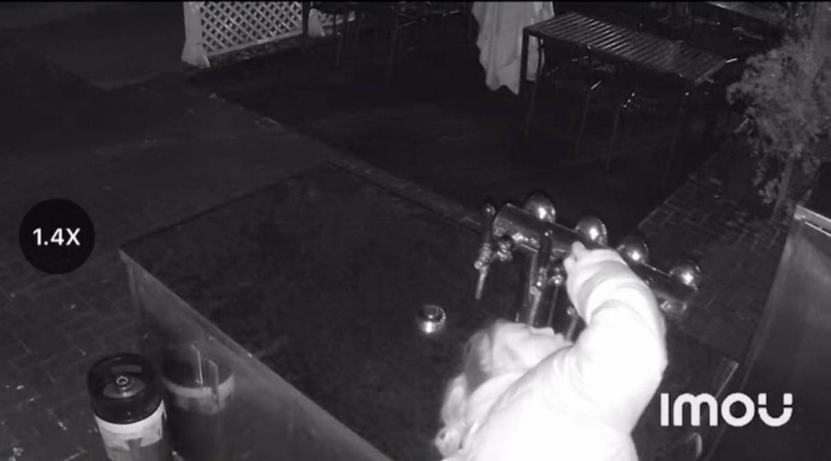 Момент крадіжки пива з кранів бару. Скрін з відео: Tz Kolomyia