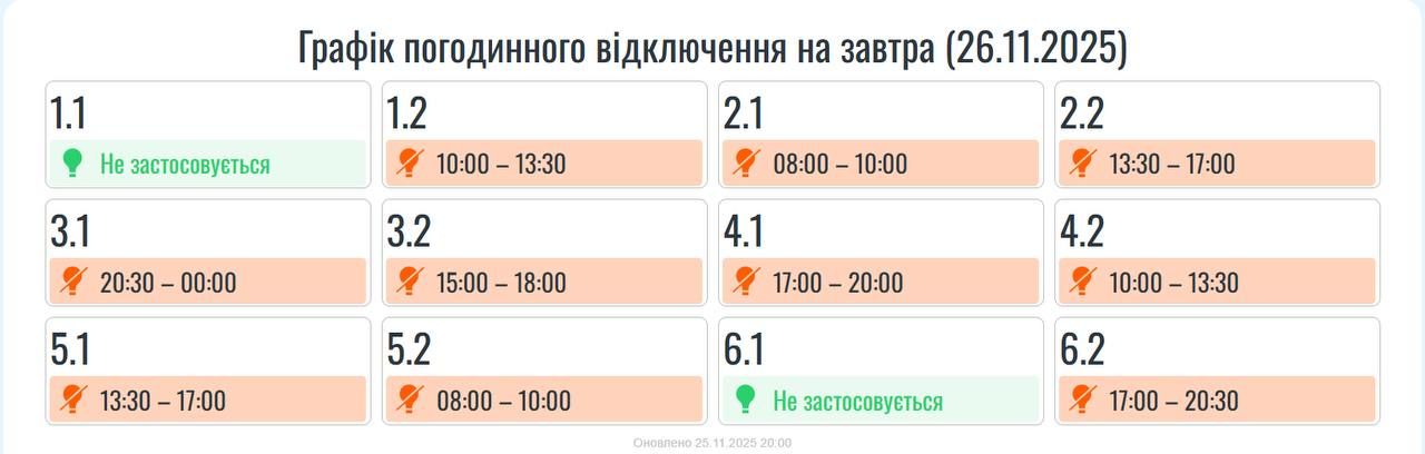 Графіки погодинних вимкнень на 26 листопада для Прикарпаття 2
