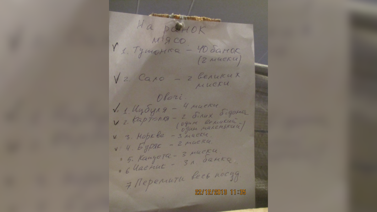 Завдання для нічної зміни польової кухні на Майдані. Завдання для нічної зміни польової кухні на Майдані.