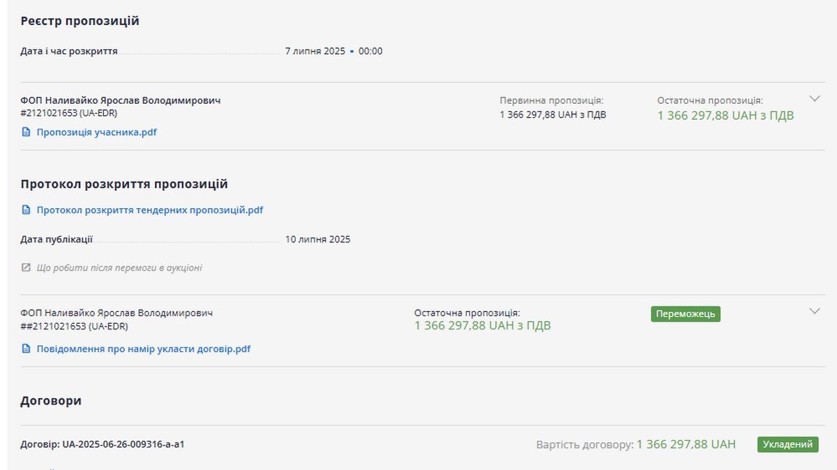 Скрін тендерної закупівлі Скрін тендерної закупівлі